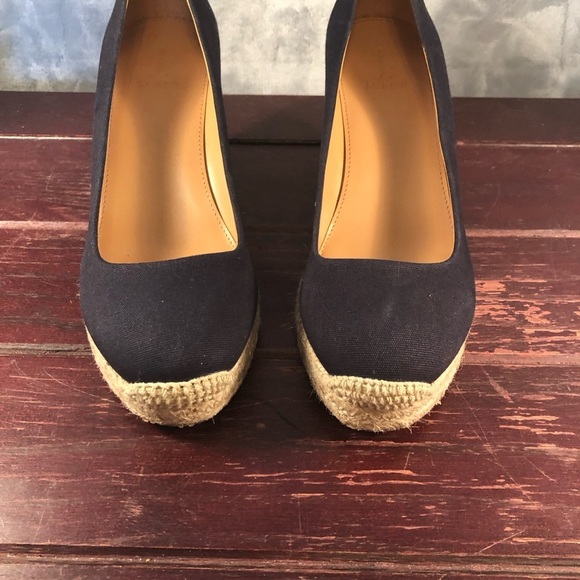 J. Crew Seville Surplus Black Canvas Espadrille Wedge Slip-On Shoes Size 9 - Picture 5 of 9